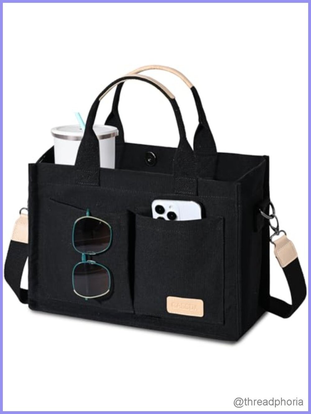 Canvas Tote Bag Crossbody Satchel with Pockets Top Handle Handbag for Work